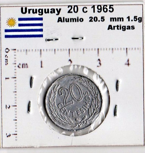 Monedas Mundo  Uruguay  5 Cen  Caracol 1965 Cu16