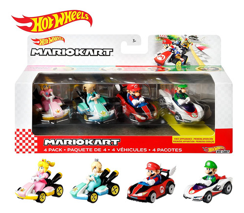 Juego De 4 Vehículos Hot Wheels Mario Kart, 4 Favoritos De L
