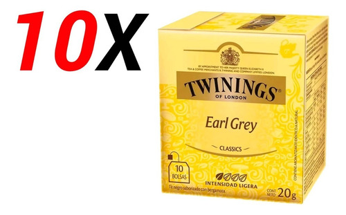 Té Twinings Earl Grey Pack Por 10 Cajas 100 Saquitos