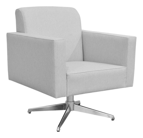 Poltrona Decorativa com Base Giratória Para Sala de Estar Helô L02 Linho Cinza
