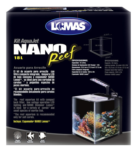 Acuario Nano Reef 18 Lts Kit De Pecera Marina Equipada 