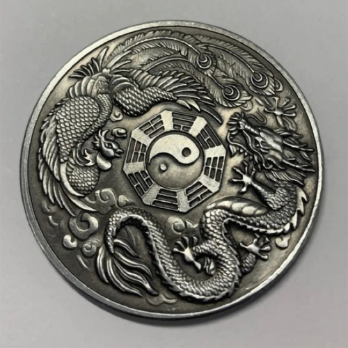 Moneda Feng Shui 40mm. Del Fenix Y Dragón + Capsula