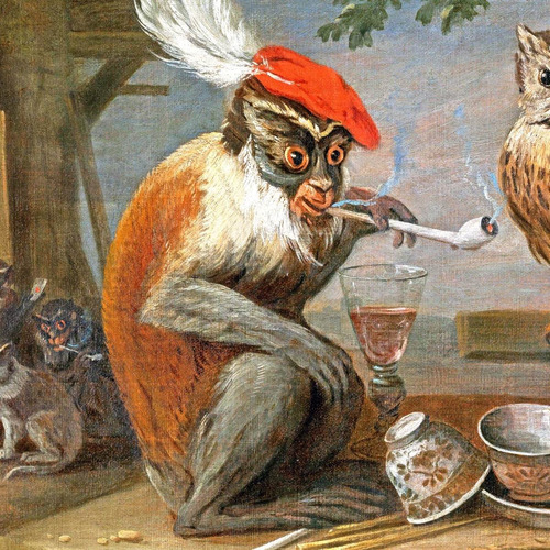 Cuadro Monerías - Mono Con Un Búho - David Teniers - 1600s