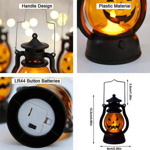 Linterna De Calabaza De Halloween De 2 Piezas Con Led Parpad