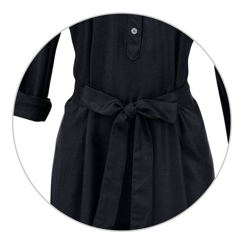 Vestido Curto Básico Manga Longa Com Amarração Hering Preto