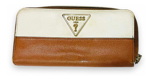 Billetera Guess Trifold Marrón Y Blanco