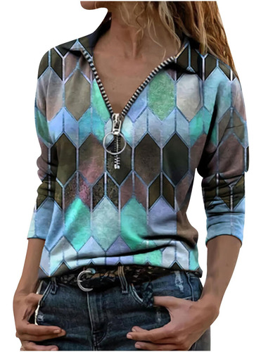 Imagen 1 de 6 de Blusa Con Cremallera Con Estampado Geométrico Con Solapa Par