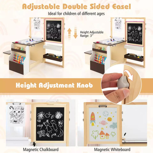 Juego De Banco Mesa Para Pintar Ajustable Niños Café