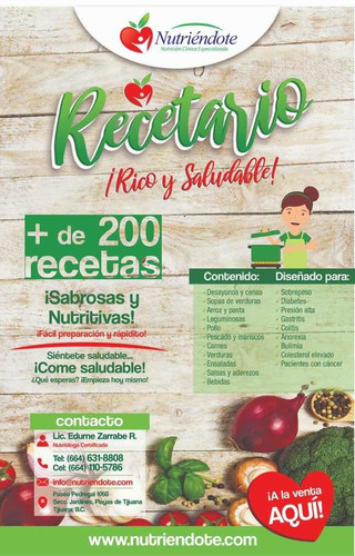 Recetario Nutriéndote 200 Recetas Bajas En Calorías.