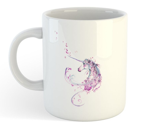 Taza De Plastico Unicornio Petalos Rosa Flores Hermoso