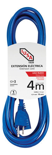 Extensión De Uso Rudo Aterrizada, Azul, Clavija Recta, 4m, I