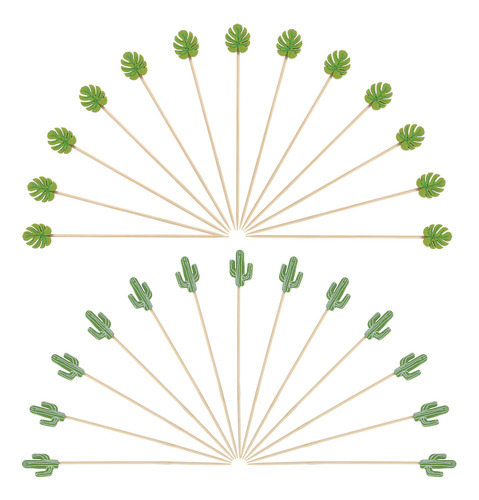 100 Palillos Para Tartas Con Elementos Hawaianos, Decoración