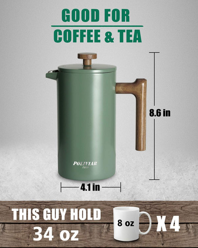 Cafetera Poliviar French Press 1l Acero Inoxidable Verde