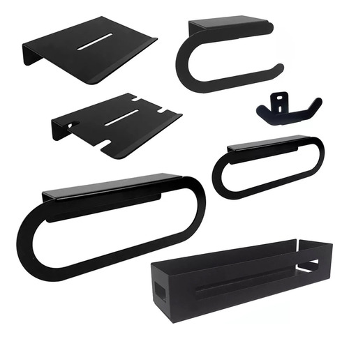 Set De Accesorios De Baño Acero Inoxidable Negro X 7 Piezas