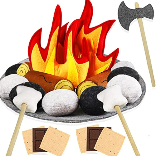 23 Pcs Pretend Campfire Toys, Kids Plush Felt Play Campfire 