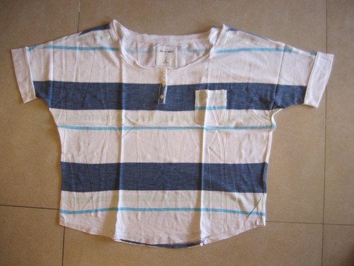 Remera Abercrombie T: Xl Kids Rayada Azul Y Blanca