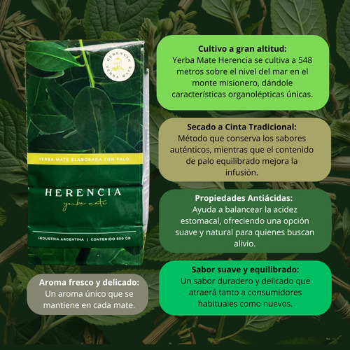 Yerba Mate Con Palo Anti Acidez Herencia Pack X 10 U