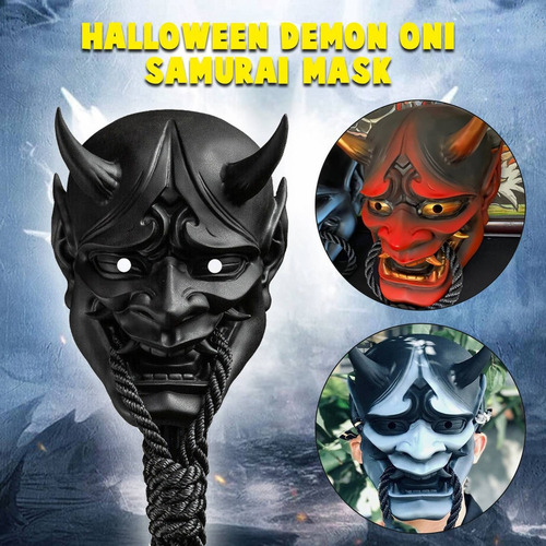 Oh Kabuki Demon Oni Samurai Máscara Completa Vermelho Preto