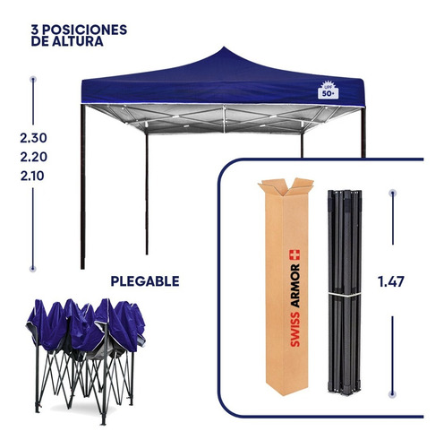 Gazebo Plegable 3mx3m Reforzado E Impermeable Filtro Uv30