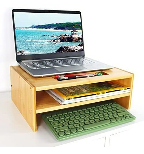 Imagen 2 de 4 de Soporte Elevador Bambu Para Monitor 2 Nivele Escritorio
