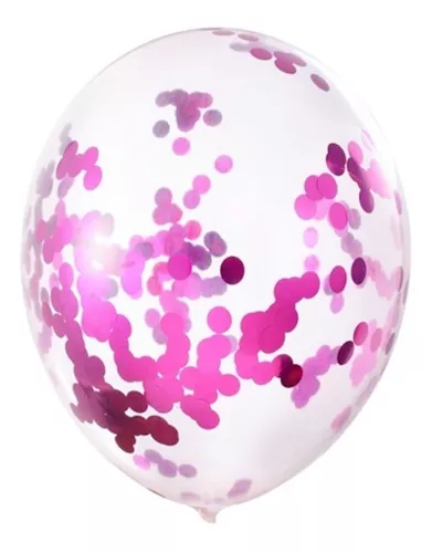 Kit 10 Globos 5 Chrome con 5 Confeti Rosa-Fiusha Tamaño 12 –