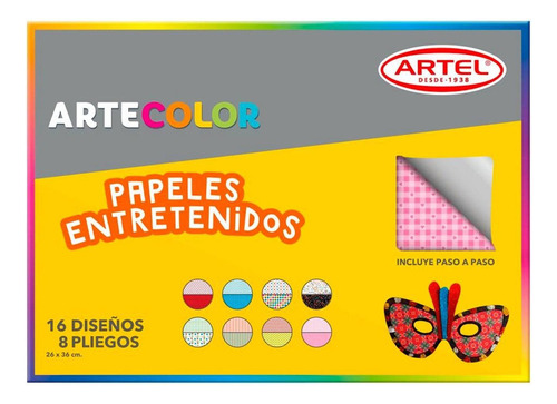 Papel Entretenido Artecolor Artel 16 Diseños 8 Pliegos 