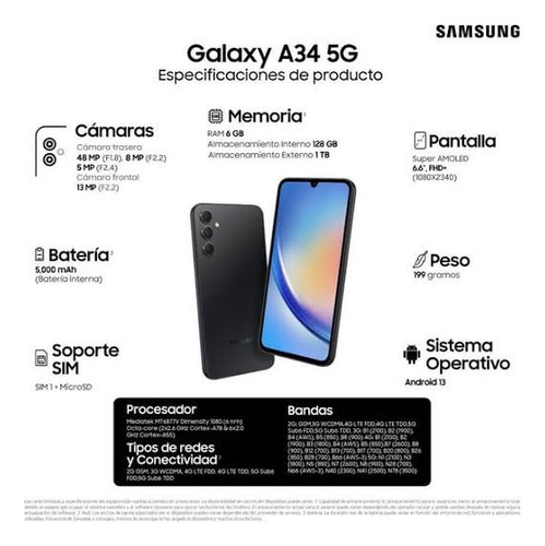Samsung A34 5g 128gb 6gb De Ram (Usado)