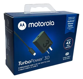 Cargador Motorola Turbo Power 30W Con Cable Tipo C 30w Color Black