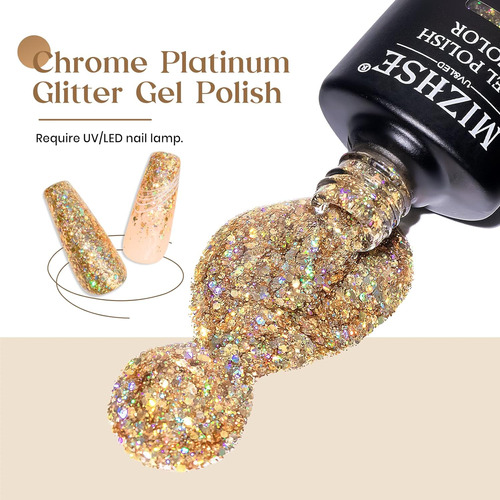 Esmalte De Uñas De Gel De Brillo De Oro De Mizhse, 10 Ml De