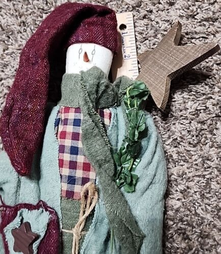 Farmhouse Prim Tall Long Leg Primitive Snowman Doll Star Bbc