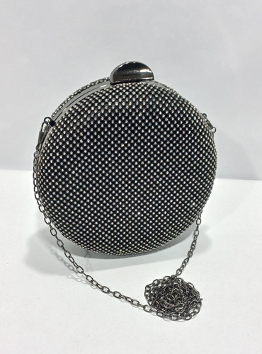 Bolsa De Festa Redonda Com Alça Tiracolo Preto Strass Níquel Níquel