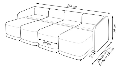 Sofá Cama Retrátil E Reclinável 356cm Veludo Azul Marinho