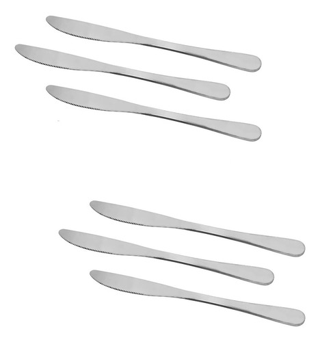 Jogo De 6 Facas De Mesa Aço Ino Sem Ponta Prateado Liso Cor Prata