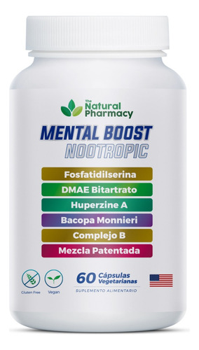 Mental Boost Nootropic Foco Claridad Mental Concentración Natural 60 Cápsulas The Natural Pharmacy