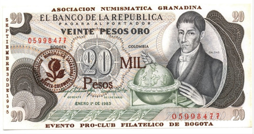 20 Pesos 1983 Resello Asociación Numismática Granadina 1995