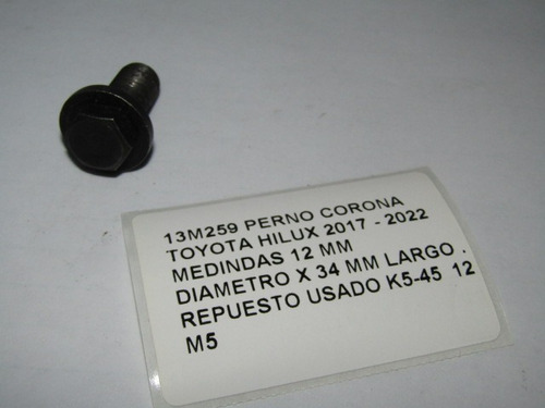 Perno Corona Toyota Hilux 2017 - 2022  12 Mm Diametro