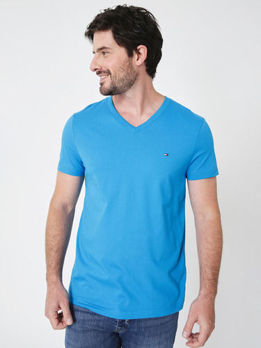 Polera Cotton Essential V-neck Azul Tommy Hilfiger