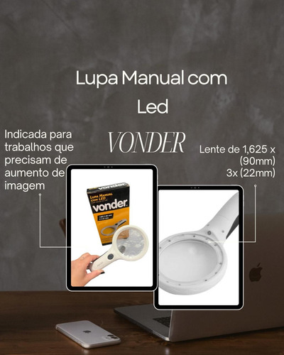 Lupa Manual Vonder Com Iluminação Led 22mm De Alta Precisão
