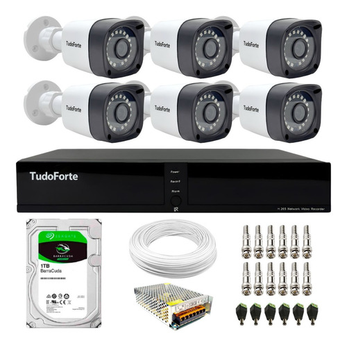 Kit 6 Câmeras Tudo Forte Bullet Infra 20m 1220 B Full Hd Dvr 3308 1tb