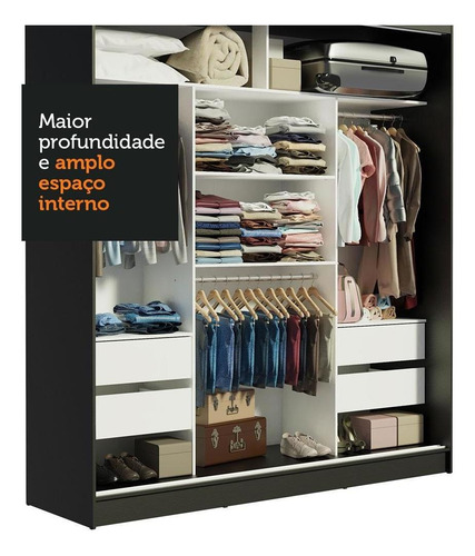 Ropero Madesa Reno 3 Puertas Corredizas Color Negro/Blanco