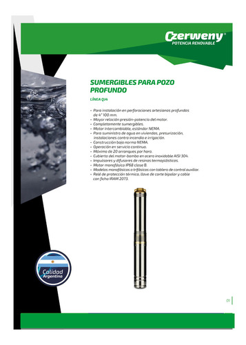 Bomba Czerweny Sumergible 4'' 100qjd210-0,75 1 Hp 220v. Mono Color Gris