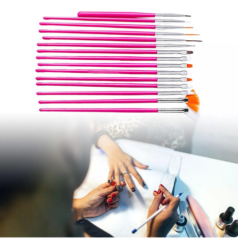 Juego De Pinceles Pintar A Mano Para Nail Art De 15 Piezas
