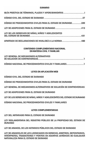 Legislación Esencial Civil De Durango 2025. Código Civil Y Leyes Complementarias En Materia Civil