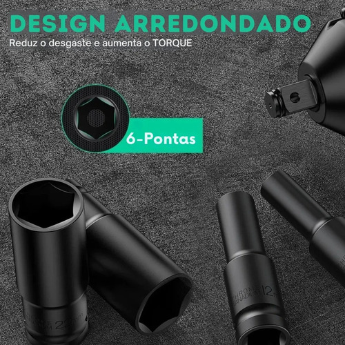 Kit Jogo Soquetes De Impacto 1/2 Pol. Longos Com 10 Peças