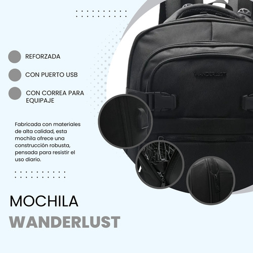 Mochila Viaje Carry On Expandible Avion Cabina Equipaje Color Negro