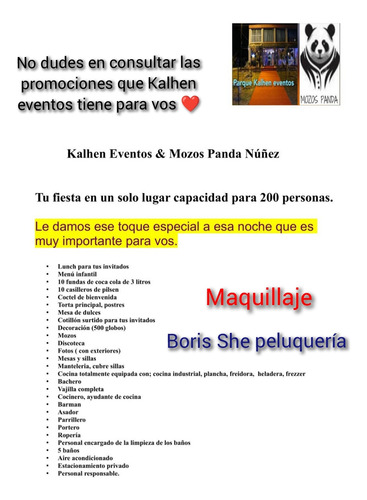 Imagen 2 de 5 de Mozos Panda Núñez & Bebidas Panda & Parque Kalhen Eventos