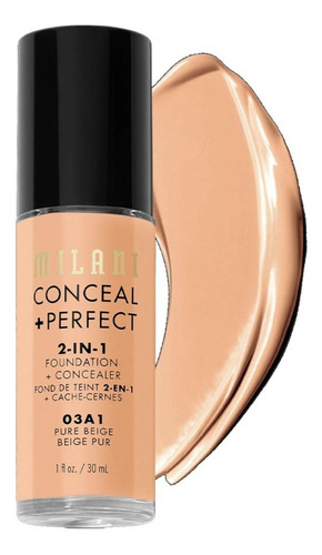 Base de maquillaje líquida Milani Foundation Conceal + Perfect 2 en 1 Conceal + Perfect 2-IN-1 Foundation + Concealer tono 03a1 pure beige - 30mL 30g