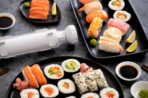 Palitos Sushi Bambú Pack X10 + Maquina Molde De Hacer Sushi Madera Madera