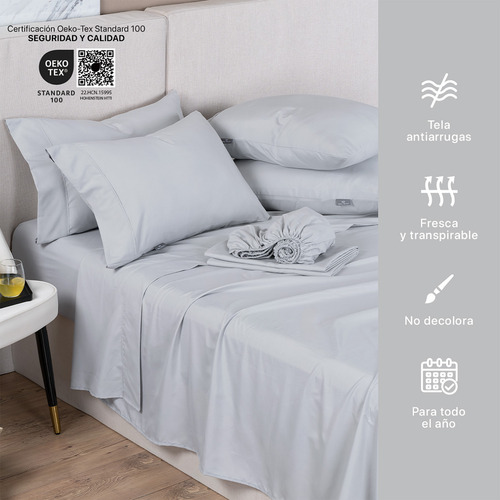 Paquete 2 Juegos Sábanas Queen Size Microfibra Real Textil Gris Liso