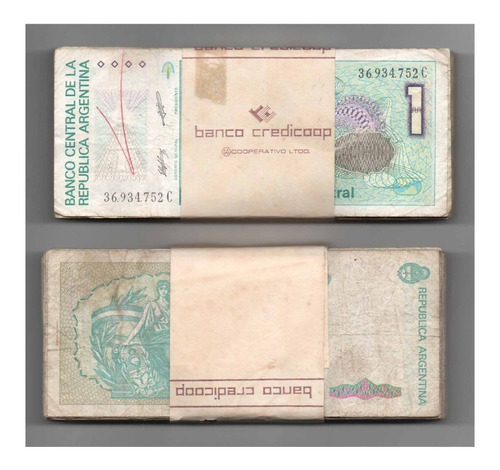 Argentina Fajo De Banco X100 Billetes 1 Austral Circulados